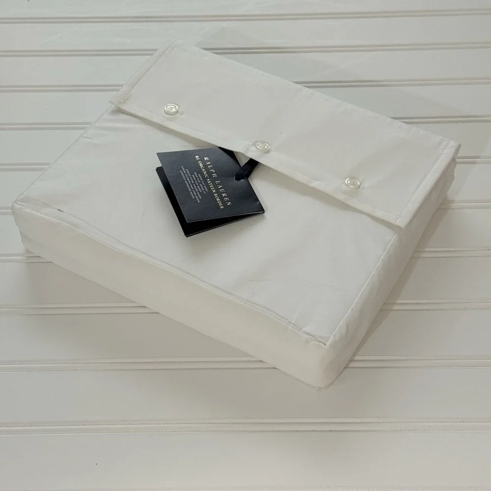 Ralph Lauren RL 624 TC Organic Sateen Border Queen Flat Sheet White NWT $185